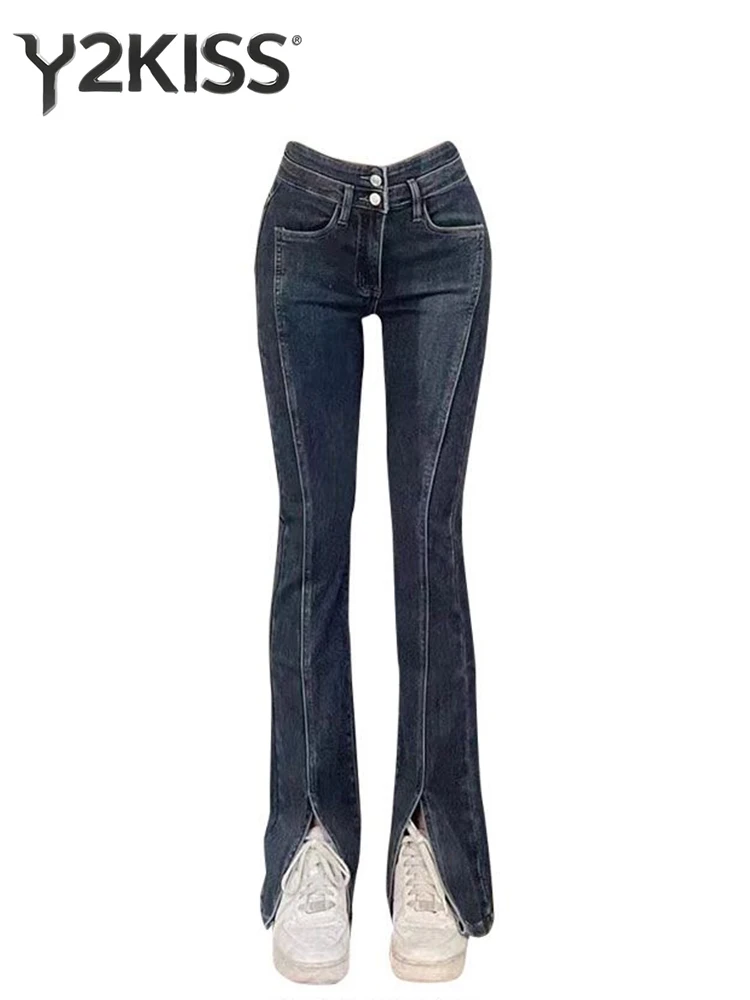 

Women's American Retro High Waist Bootcut Jeans Skinny Denim Pants Y2K Cowboy Japanese Korean High Street Harajuku Tide 2000s