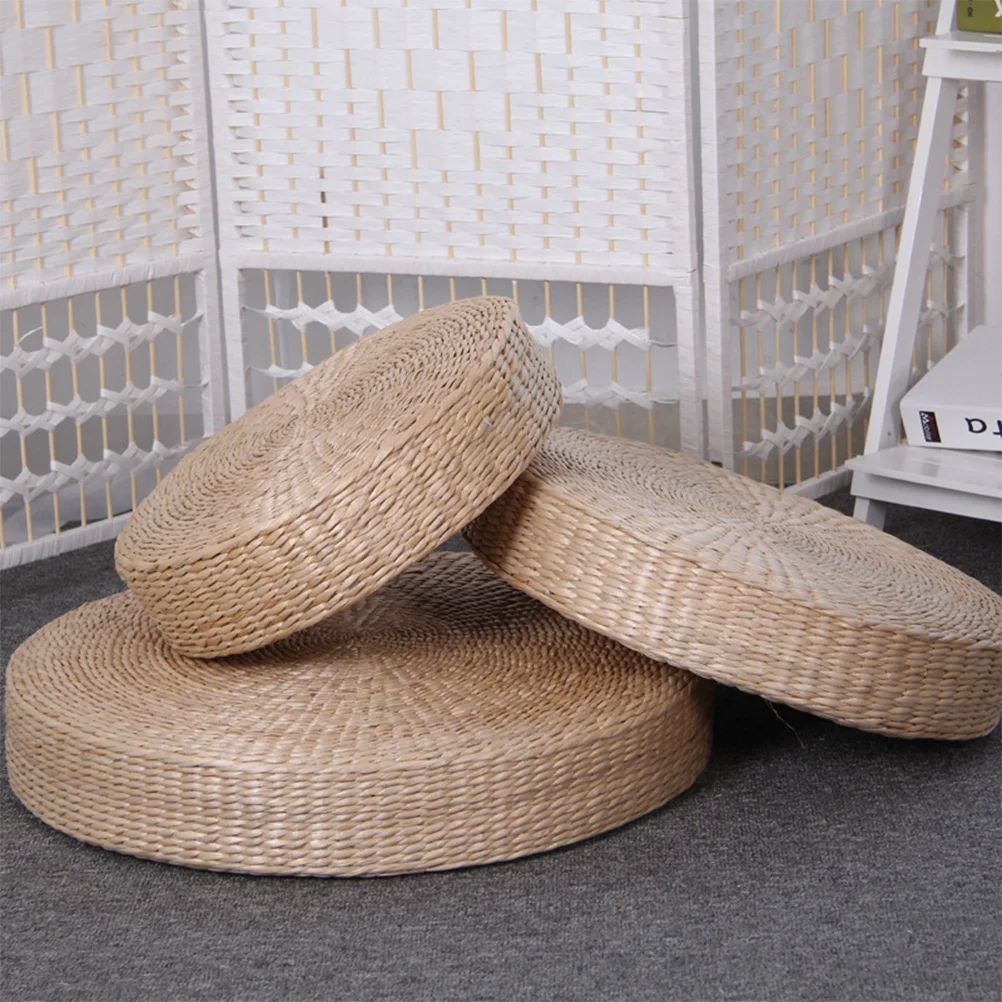 Seat Cushion Rattan Hand-Woven Bay Cushion Tatami Straw Weaving Round Weave Pillow Yoga Chair Seat Mat Window Meditating Pad