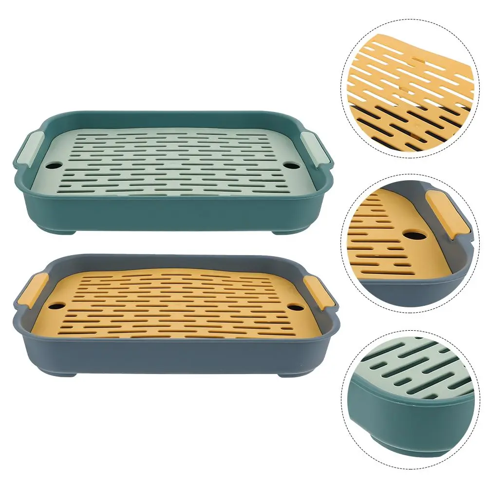 2 Pcs Rabbit Litter Box Pet Toilet Tray Square Plastic Rectangular Bunny Potty Blue Green Non Slip Easy Clean Anti Flip Hamster