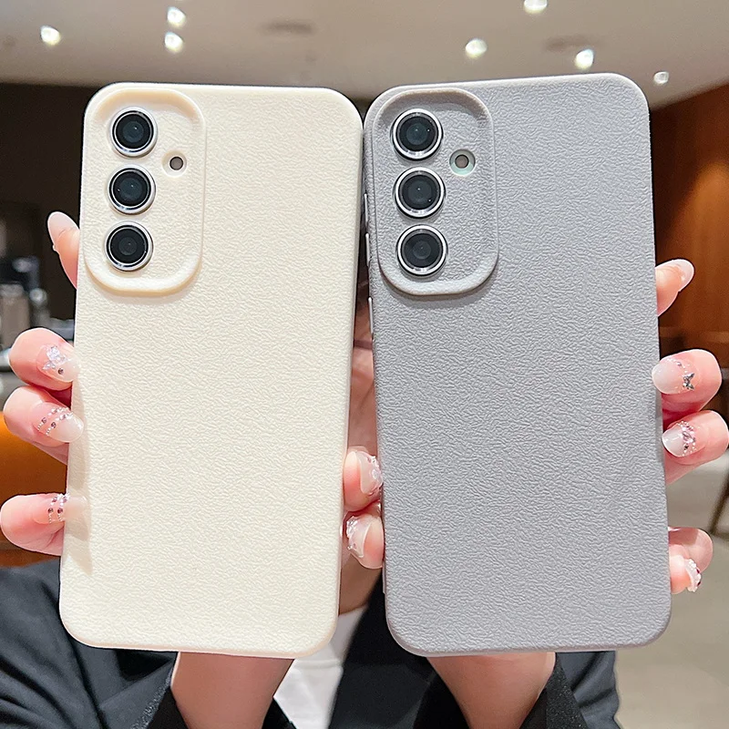 Leather Texture Silicone Case For Samsung Galaxy S23 S22 S24 S25 Ultra Edge S21 FE A34 A52 A54 5G A15 A35 A55 A16 A36 A56 Cover