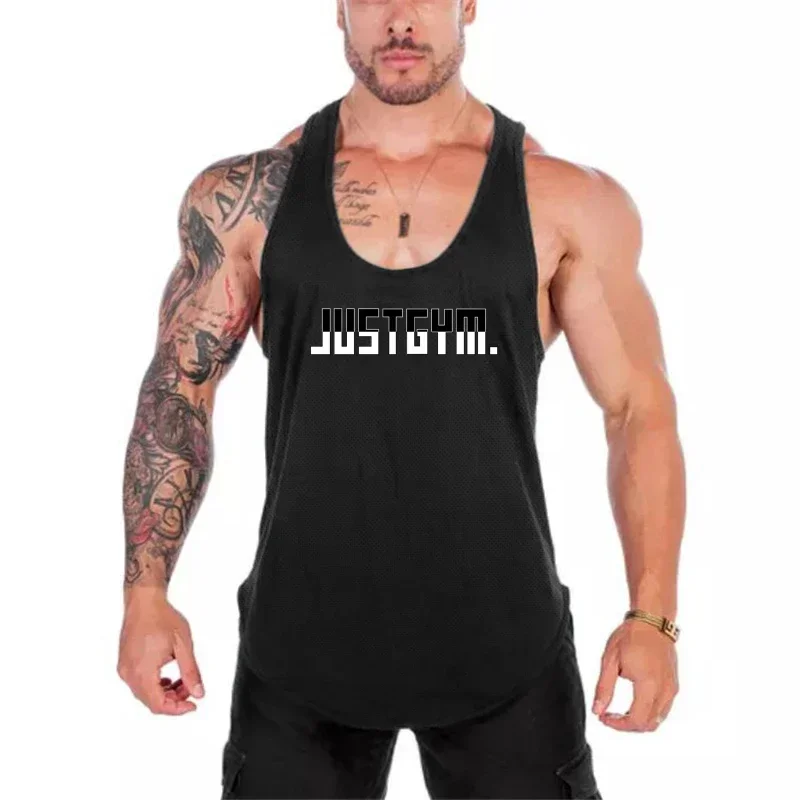 قمصان رياضية بدون أكمام سريعة الجفاف للرجال ، قمم دبابات شبكية للتنفس ، أزياء رياضية ، قمصان خلفية ، صالة ألعاب رياضية ، كمال الأجسام ، اللياقة البدنية ، الصيف #4