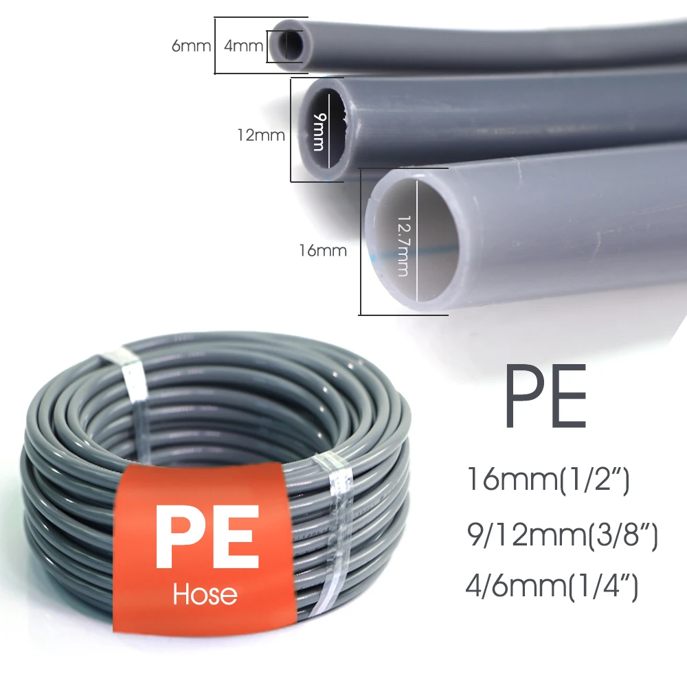 10M/20M/30M OD-6mm 12mm 16mm Garden Hose Gray PE Tube for Outdoor Greenhouse Agriculture Watering System Drip Irrigation Pipes