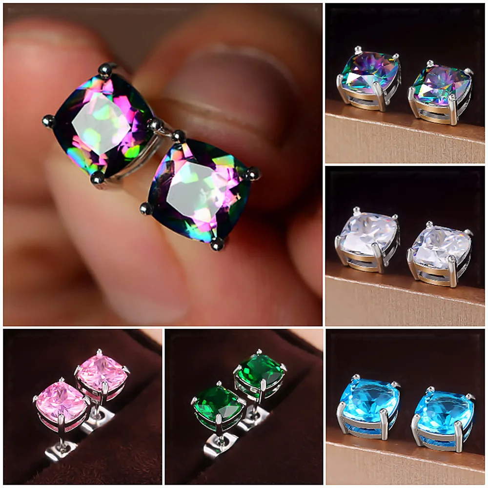 2026 Luxury Solitaire Cubic Zirconia Stud Earrings 5 Colors Dazzling CZ Simple Versatile Women Wedding Band Earring Jewelry