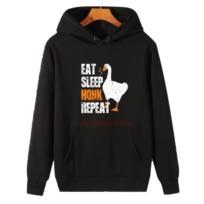 Funny Goose Eat Sleep Honk Repeat Graphic Hoodie Black Pullover Sweatshirt With Kangaroo Pocket Casual Streetwear Unisex Animal Lover Gift