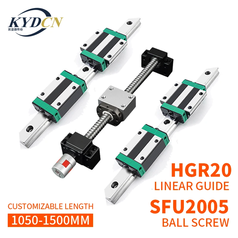 

KYDCN CNC router kit 2PC HGR20 square guide+4 HGH20CA /HGW20CC carriages slides +1 set SFU2005 SFU2010 ball screw kit