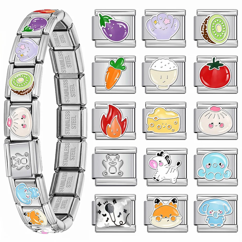 GEMOSA Minimalistischer, niedlicher, ästhetischer Cartoon-Teddybär-Geschenk-Anhänger im italienischen Charm-Stil, passend für 9mm DIY-Armbänder aus Edelstahl – Detail 1