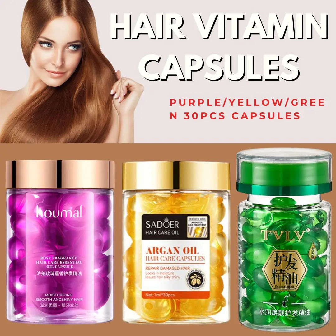 Hair Vitamin Capsule Rose Fragrance/Argan Oil Repairs Damaged Hair Anti Hair Loss Smoothing Hair Care Serum Nourishing Hair Mask