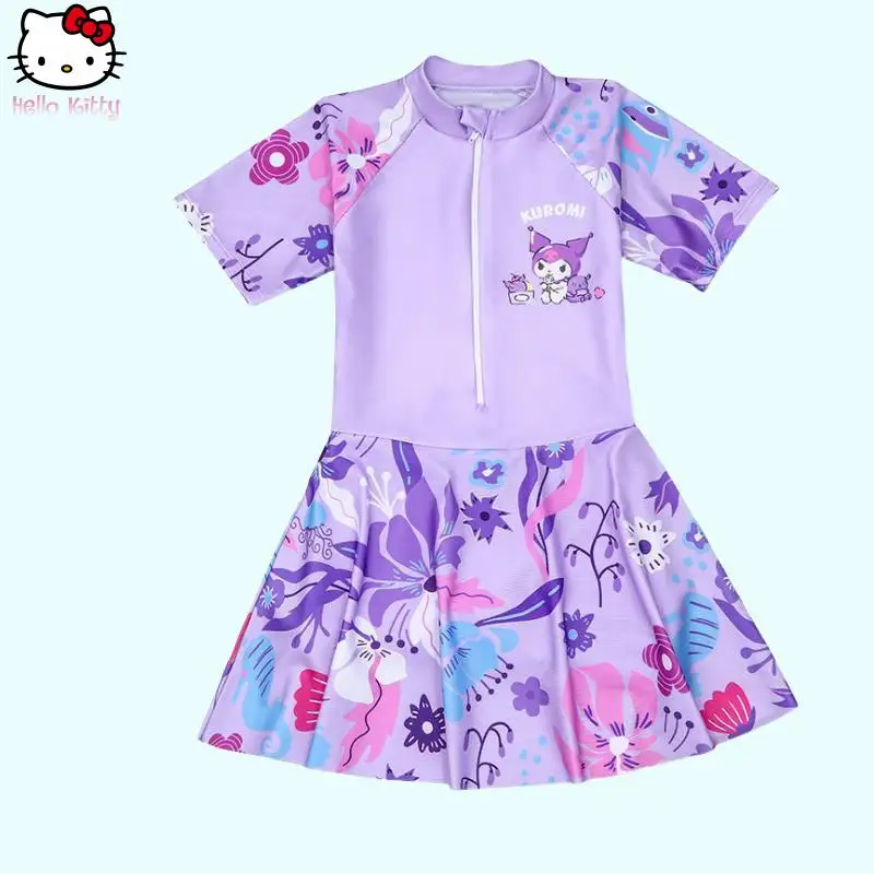 

Kawaii Girls Swimsuit Set Sanrio Girls Summer Anime New Skirt Swimwear Child Fashion Quick Dry Sun Protection Beach Breathable