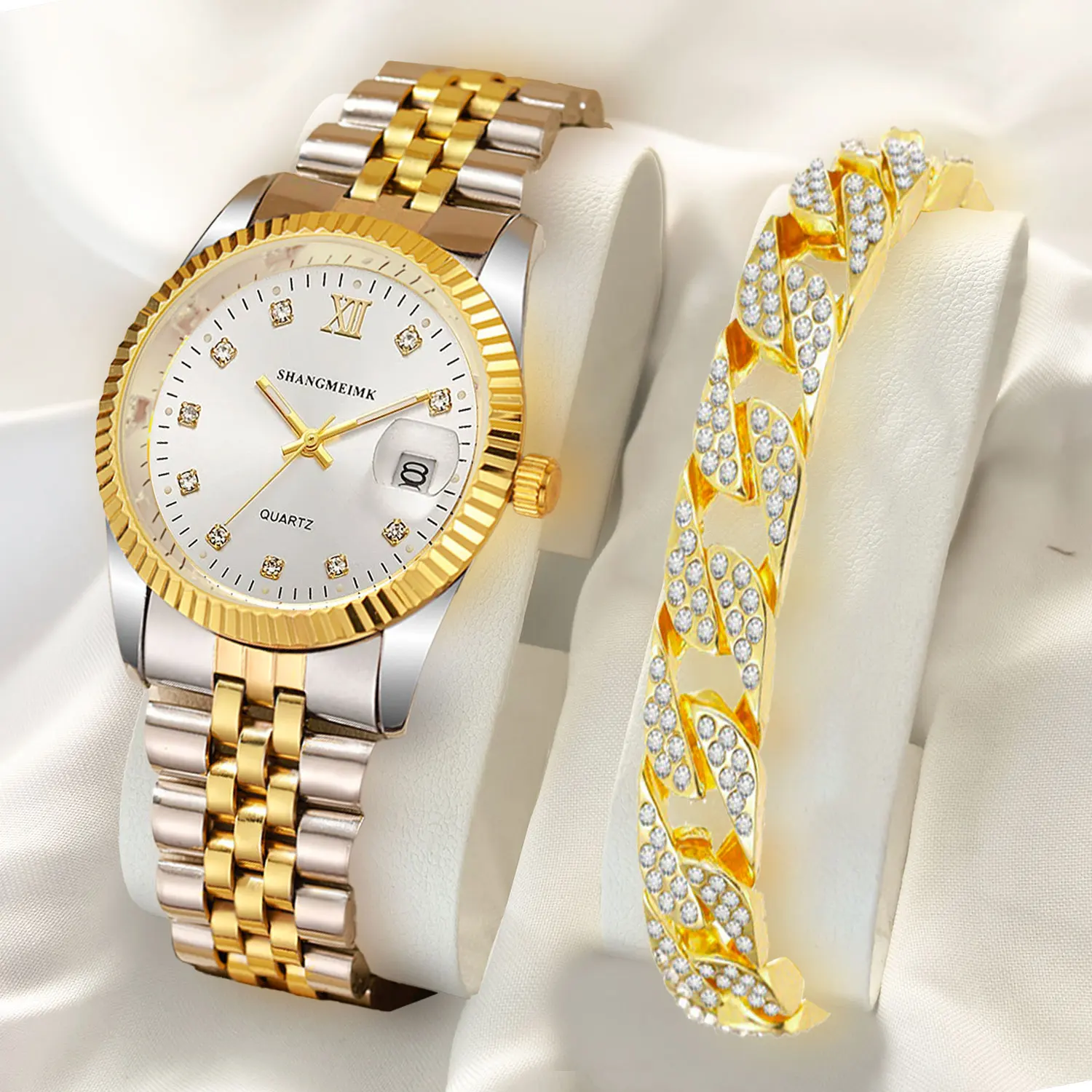 Orologio da uomo quadrante dorato movimento al quarzo multifunzionale orologio da uomo d'affari con cronometraggio impermeabile in acciaio inossidabile Reloj Hombre