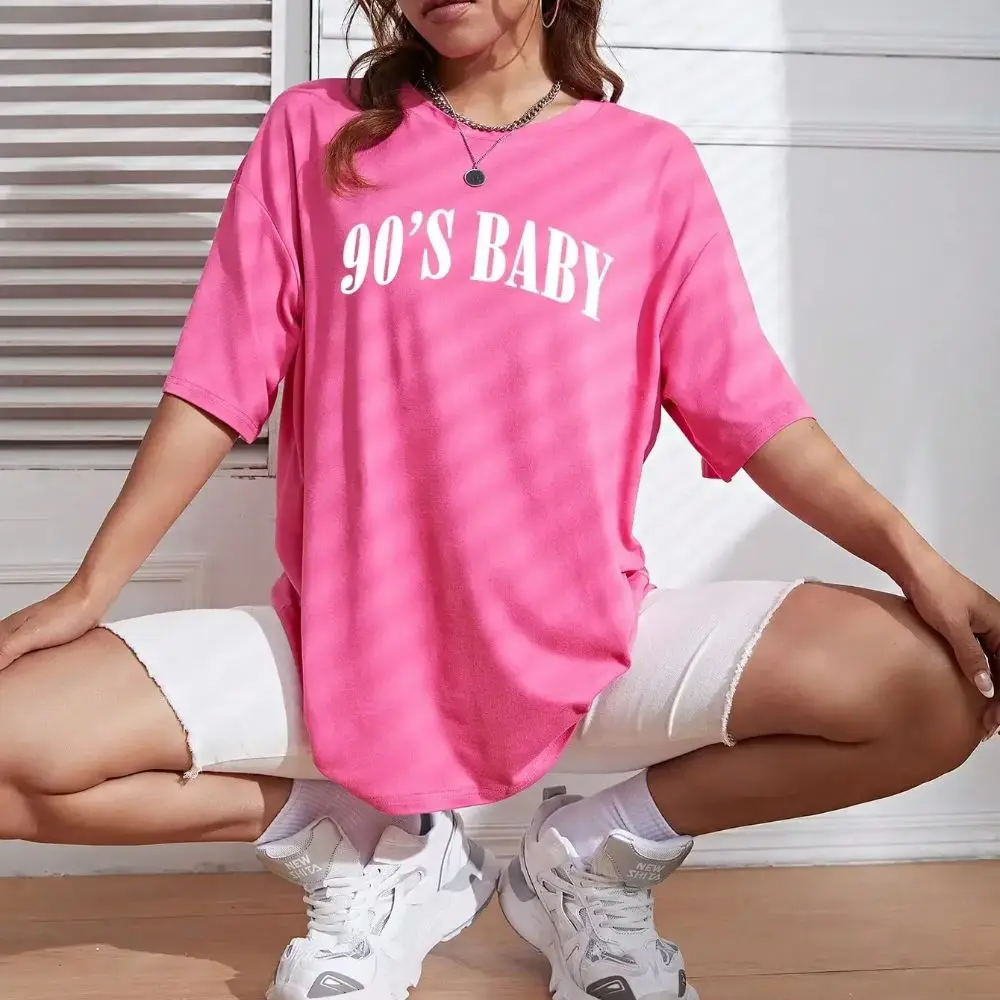 90's Baby Creativity Letter Cotton T-Shirts For Women Funny Oversize Tops Street Hip Hop Clothing All-math Female Short Sleeve