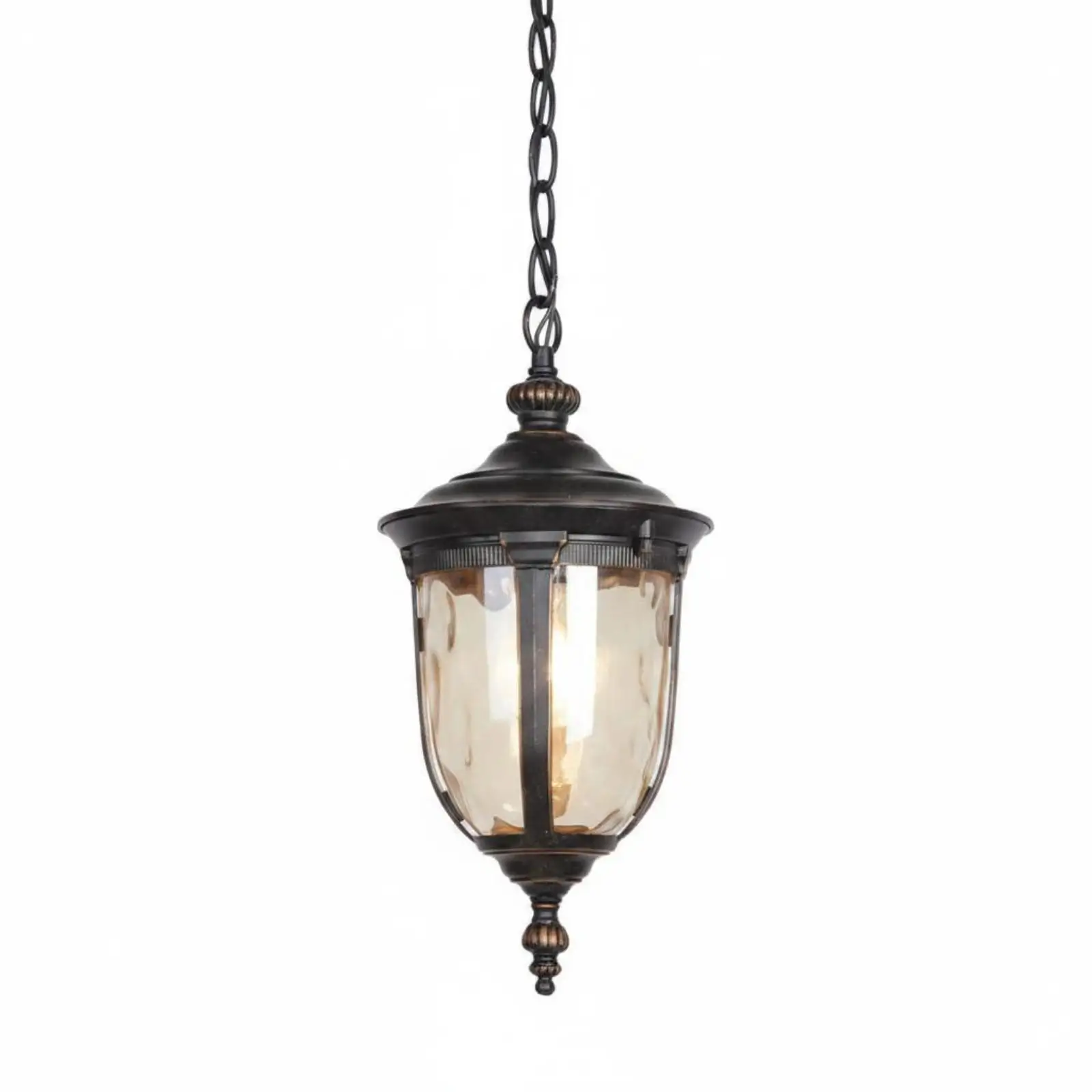 European Lantern Hanging Light Dark Bronze-Black Glass Lantern Hanging Light