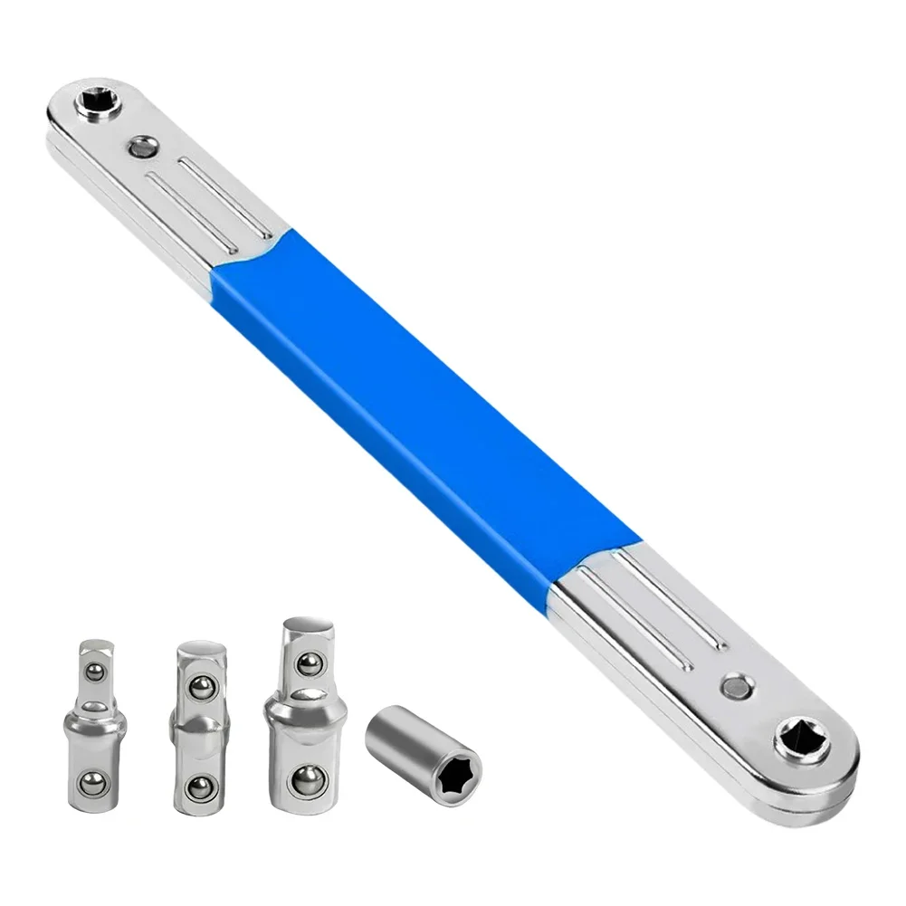 Impact Ready Ratchet Spanner & 1/2 1/4 3/8inch Adapters Offset Spanner Ratchet Tight Reach Extension Wrench Set for Small Place