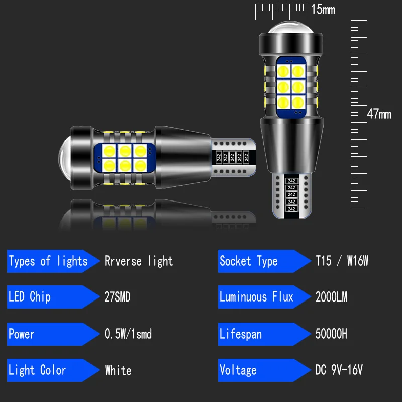 2x T15 Canbus LED Reverse Light Bulb W16W Lamp For Kia Rio 2 3 4 Sedona Seltos Sorento Soul Sportage Stinger Stonic Venga XCeed