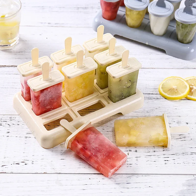 9/4 Grids Ice Cream Popsicle Mold Tray DIY Ice Cream Machine Homemade Ice Box with Plastic Stick Freezer Juice Maker Kitchen