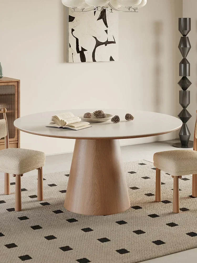 طاولة طعام مستديرة من الخشب الصلب والرخام من Qiji، مجموعة طاولات وكراسي لتناول الطعام على الطراز الكريمي #2