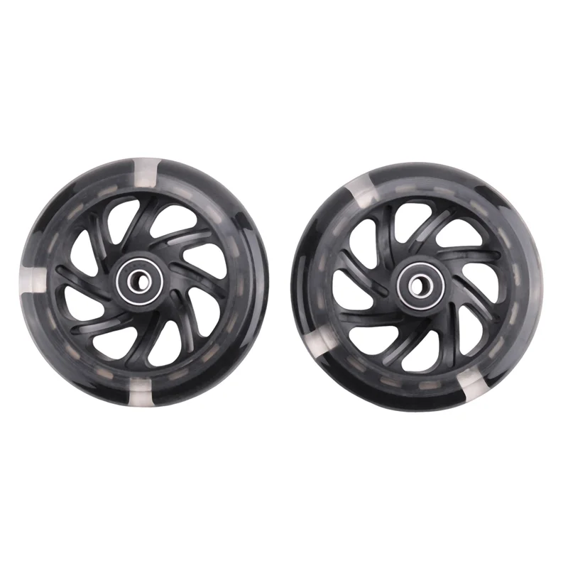 2 Paar 120 mm Kinder-Roller-LED-Leuchten, blinkende Räder mit Lagern vorne/hinten, blinkende LED-Roller-Räder, Schwarz-T34C