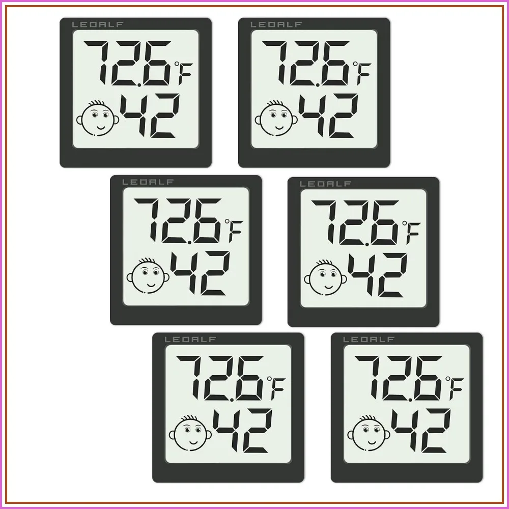6 Pack Mini Digital Thermometer Hygrometer, Indoor Temperature and Humidity Monitor with Comfort Indicator, Black