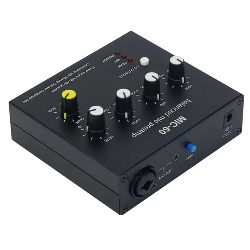 MIC-60 3-Band Equalizer Balanced Mic Preamp Microphone Preamplifier With DC Cable And Cable