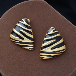 LATS Vintage Triangular Stud Earrings for Women Girls Striped Zebra Drip Oil Earring Party Gifts Fashion Jewelry Accessories
