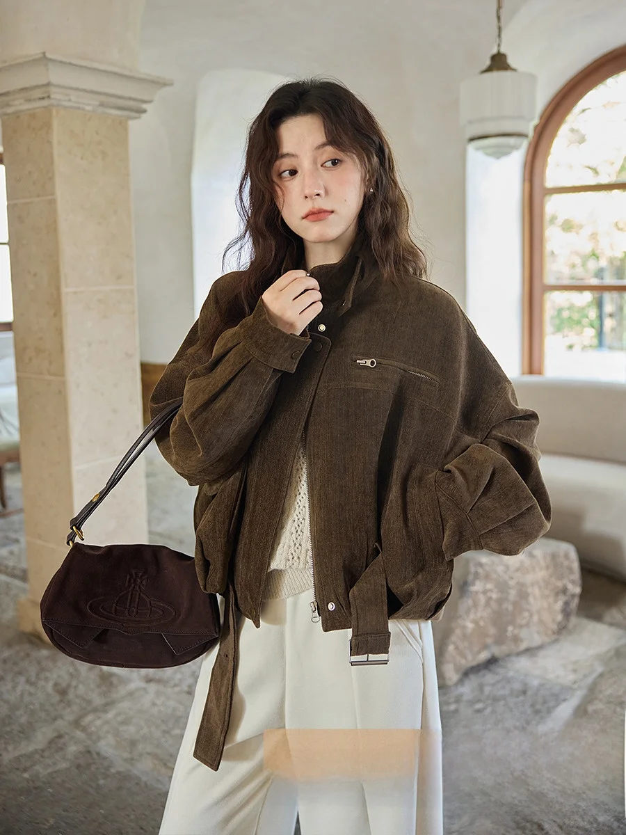 

Ele Korean Sle Coffee Color Jaet Красивая уникальная женская верхняя одежда с асимметричным подолом, длинная застежка-молния