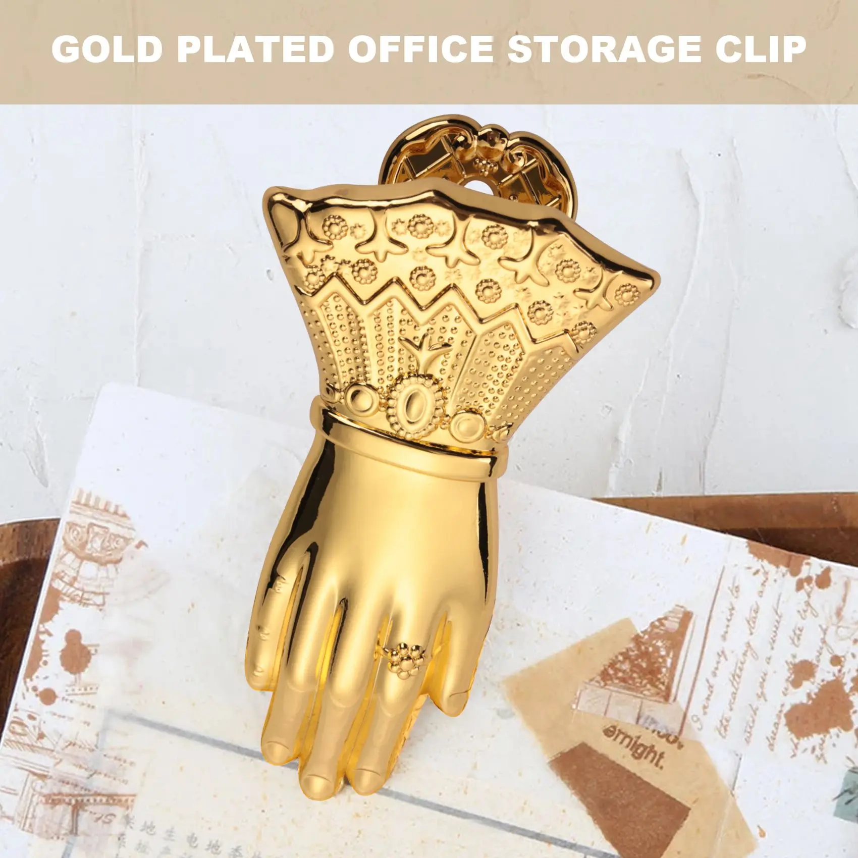 Luxury Chic Office Paper Storage Clip Wrought Gold Vintage Hand Shape Alloy Document Handbook Storage Clip Home Sealing Clip