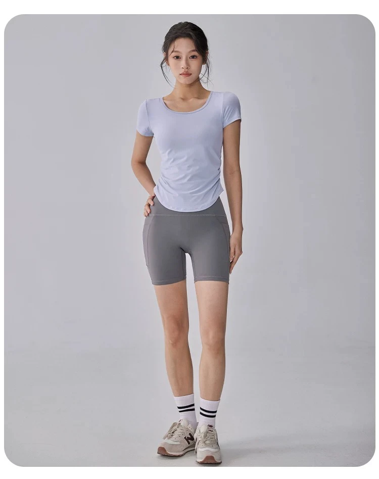Neues Sommer-Sonnenschutz-Sporttop für Damen, atmungsaktiver Mesh-Yoga-Anzug, schnelltrocknend, kurzärmelig, schlankmachender Fitness-Anzug – Detail 2