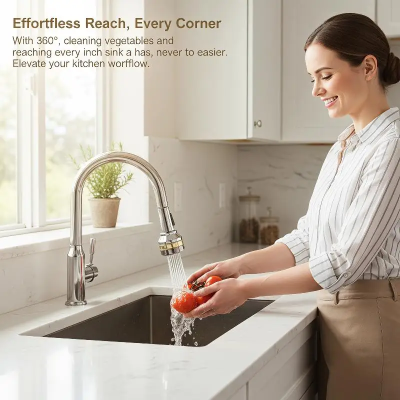 3 Water Flow Brass Kitchen Faucet Aerator 360° Swivel Spray Head Stainless Steel Extender Splash-Proof Pressure-Boosting Nozzle