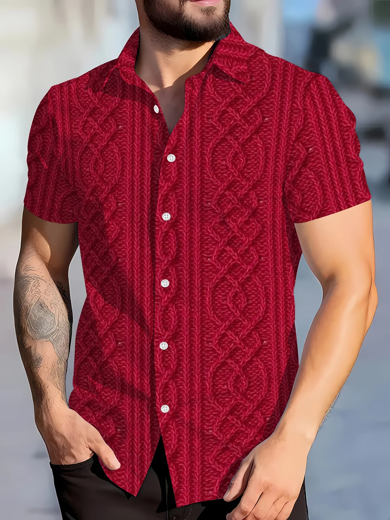 2026 Summer New Style Men's Short-Sleeved Shirt with 3D Patterned Print for Street Casual Fashion Comfortable Soft Breathable