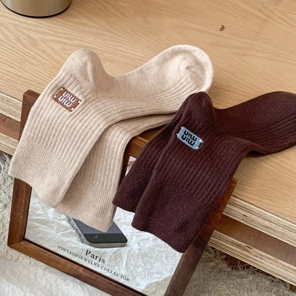 1 زوج النساء الجوارب الدفء منتصف أنبوب الجوارب الصلبة جوارب قطنية مخطط مزدوجة إبرة الجوارب