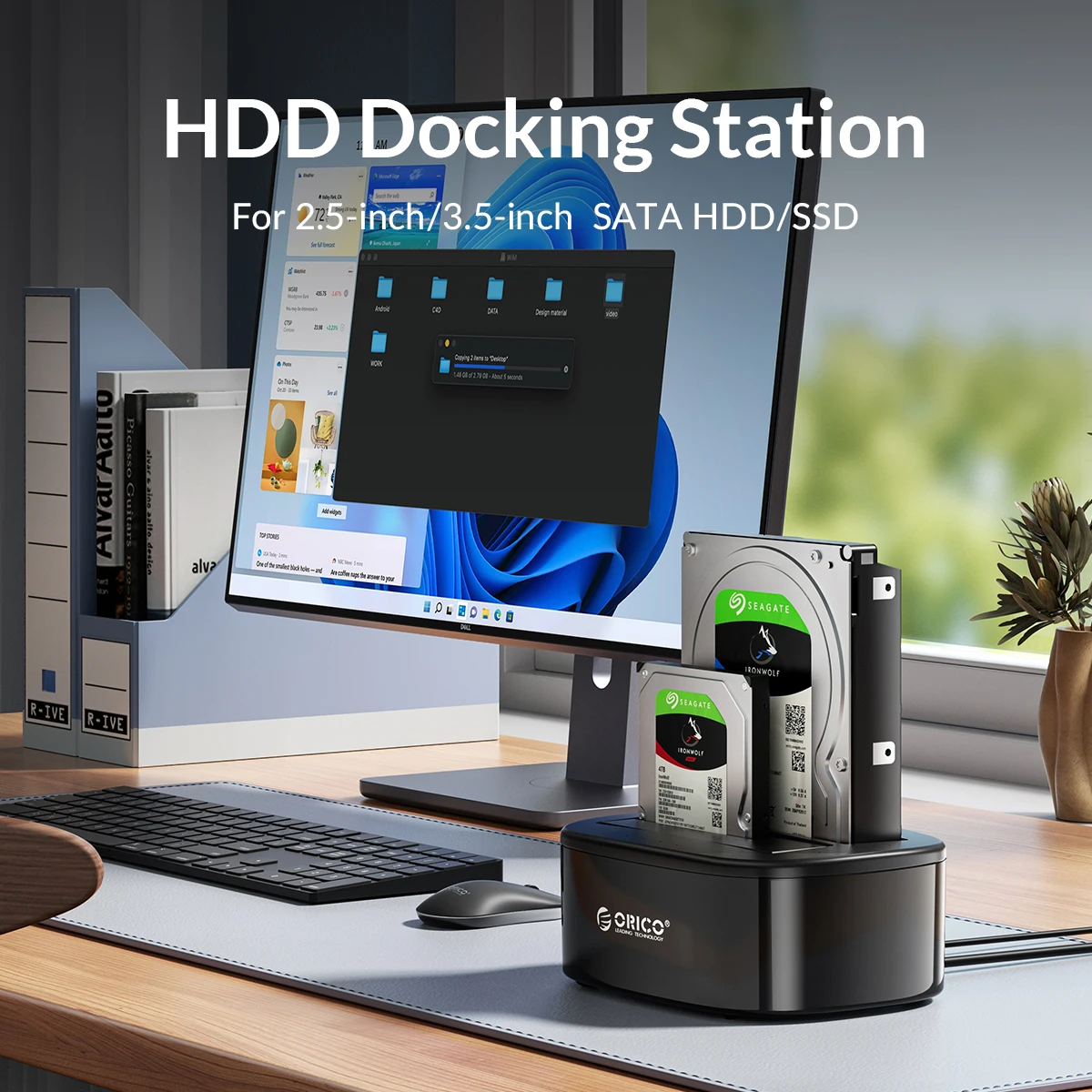 ORICO Dual Bay HDD Docking Station with Offline Clone SATA to USB 3.0 HDD Clone Docking Station for 2.5/3.5'' SSD HDD Enclosure