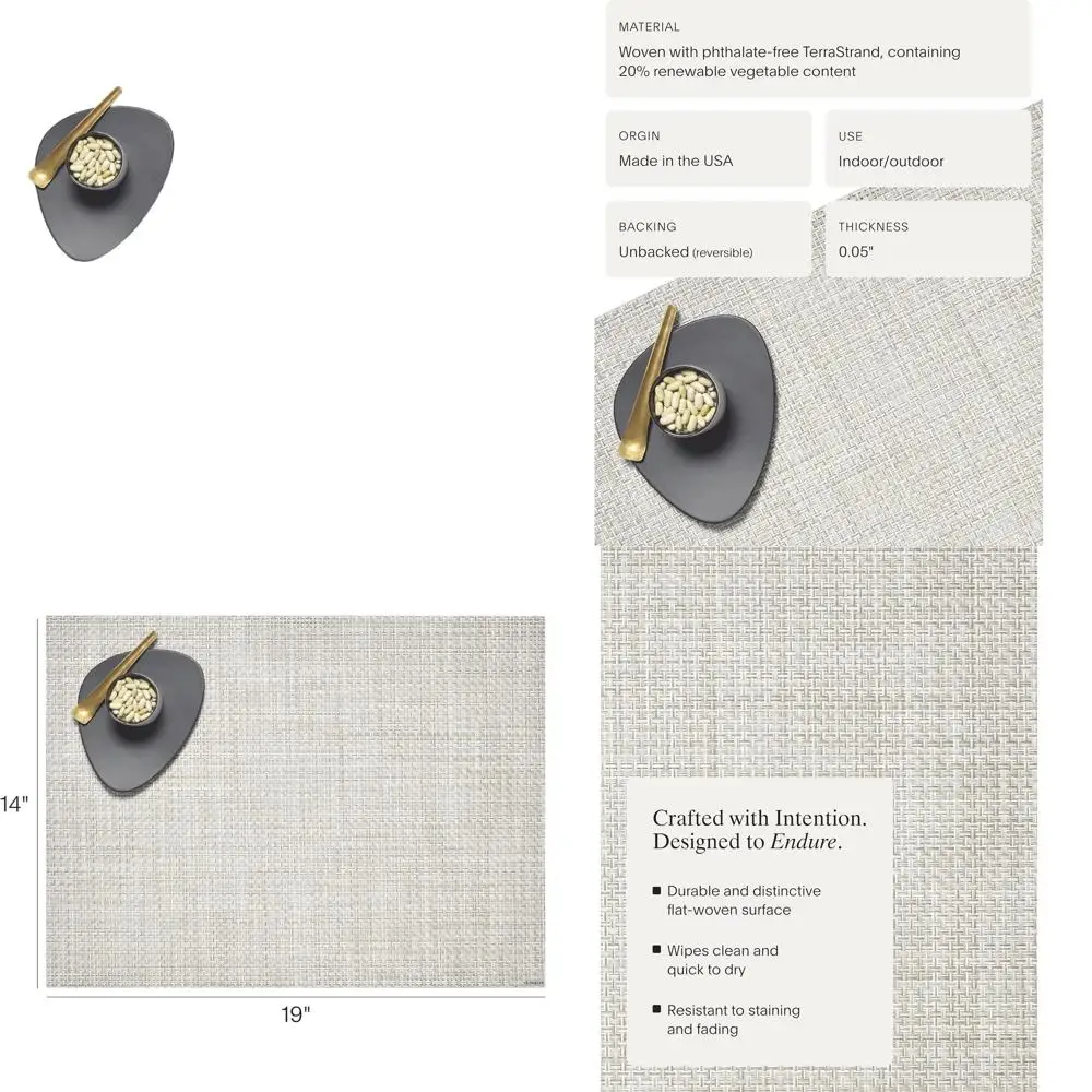 

Natural Basketweave Placemats Set of 4 - Durable Woven Textiles for Indoor and Outdoor Use - 19 x 14 Rectangle
