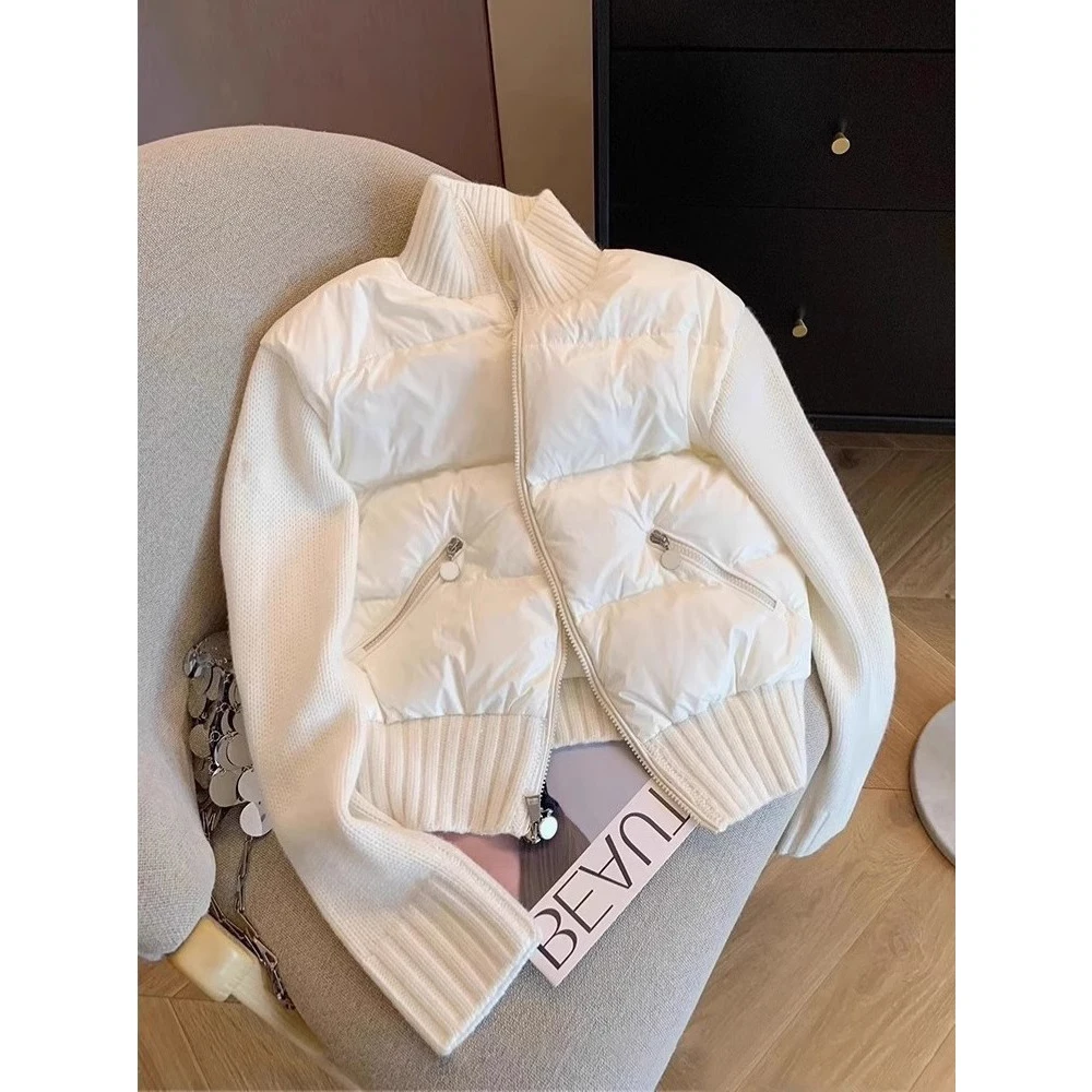 Parka bianco da donna Cappotto vintage a maniche lunghe con collo alto Cappotto caldo addensato imbottito a quadri Capispalla invernale 2025