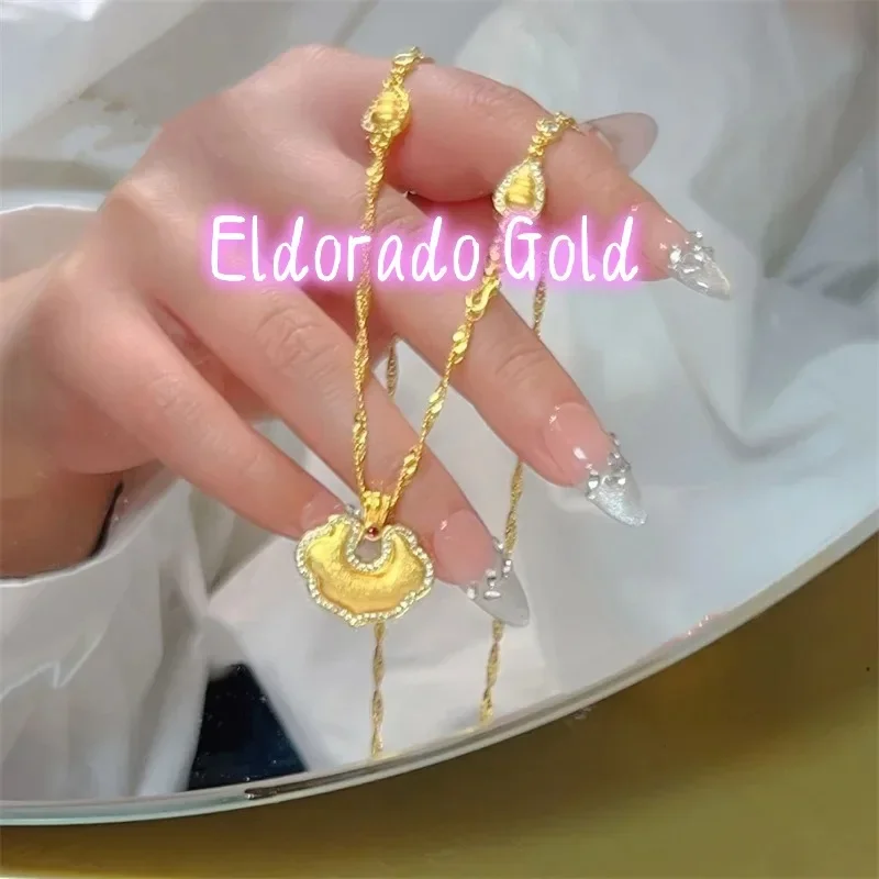 Eldorado Gold   Eldorado Gold 2025 2025Gold Pendant AU750 18K Brushed Auspicious Cloud Moissani Dot Diamond Safety Lock Women's