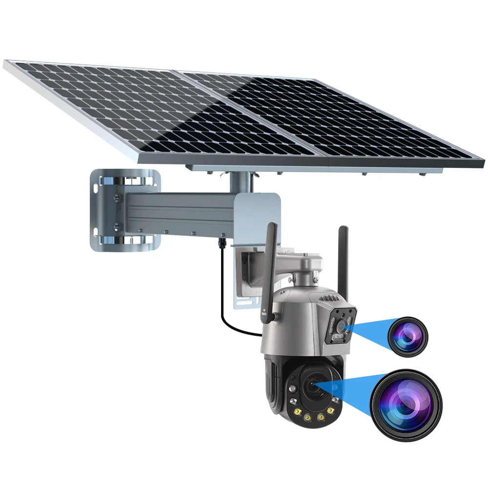 

Video Security Surveillance Wifi Ip Solar Cctv Camera Long Distance Alert Dual Lens Solar Outdoor Camera