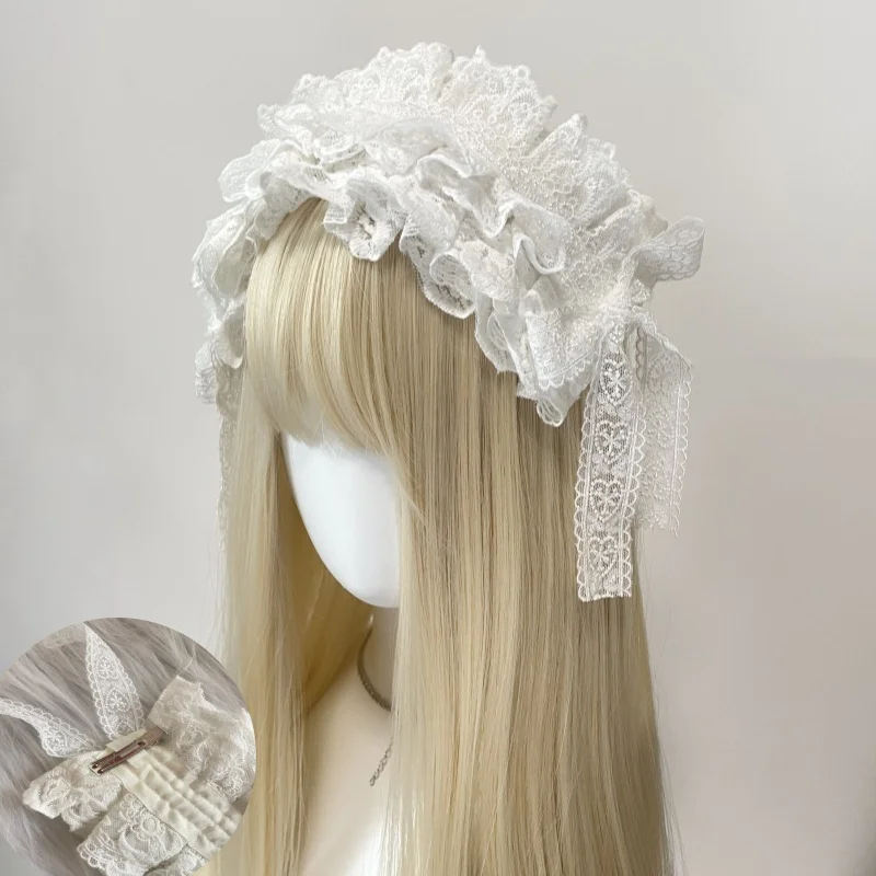 Original Handmade Versatile Lace Veil Headband Y2K Watercolor Subculture Hair Accessory Lolita Party Sweet Bow Gothic Headpiece