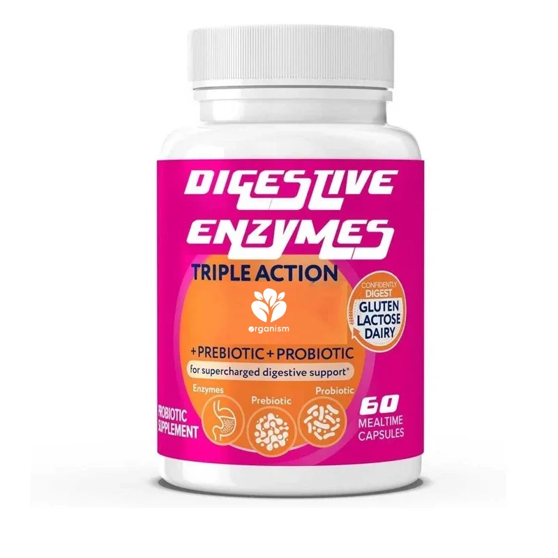 Digestive enzymes containing probiotics and prebiotics promote intestinal health and gas relief, non GMO