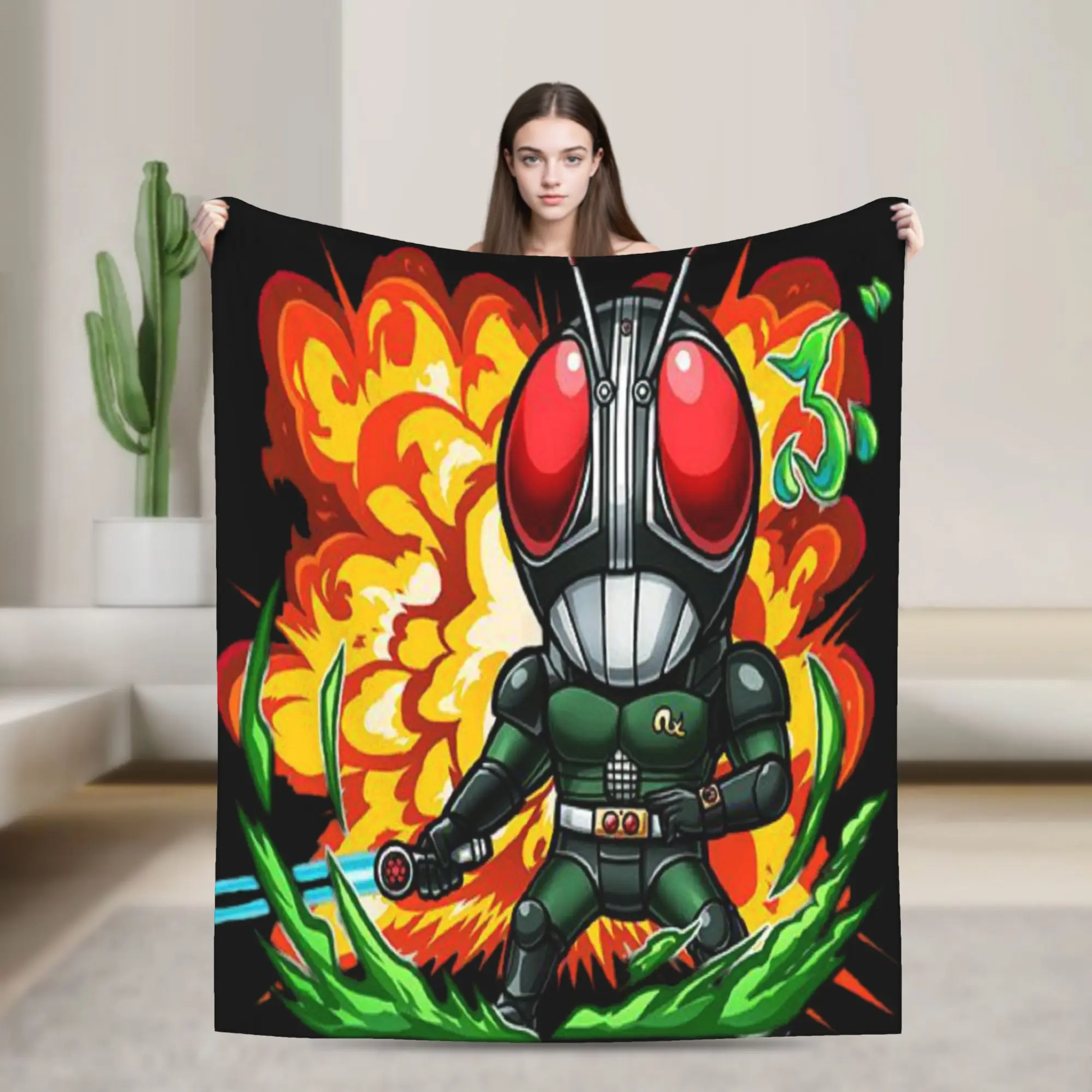 Kamen Rider Cartoon Super Soft Blanket  Airplane Travel Plush Throw Blanket Pattern Living Room Flannel Bedspread Sofa Bed Cover