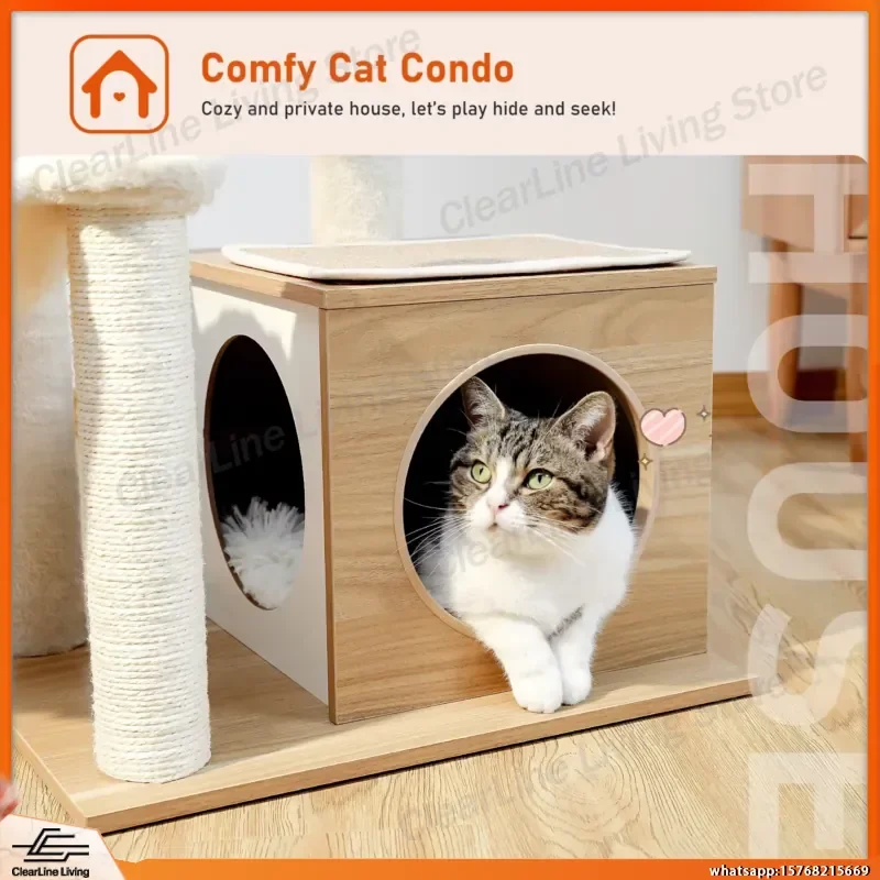 Modern Cat Tree for Indoor Cats Multi-Level Wooden Cat Tower with Cozy Condo Hammock Sisal Scratching Posts Kitten House Cat - view 5