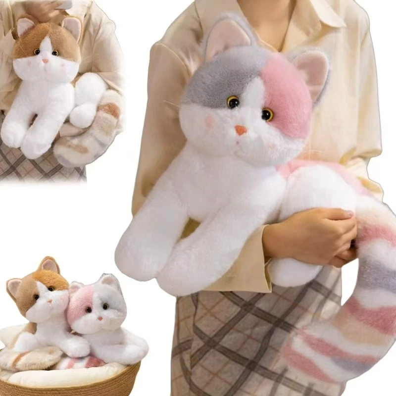 Hot Wholesale Cartoon Long Tail Cat Plush Doll Pillow Colorful Striped Soft Animal Stuffed Toy Home Decoration Gift For Children