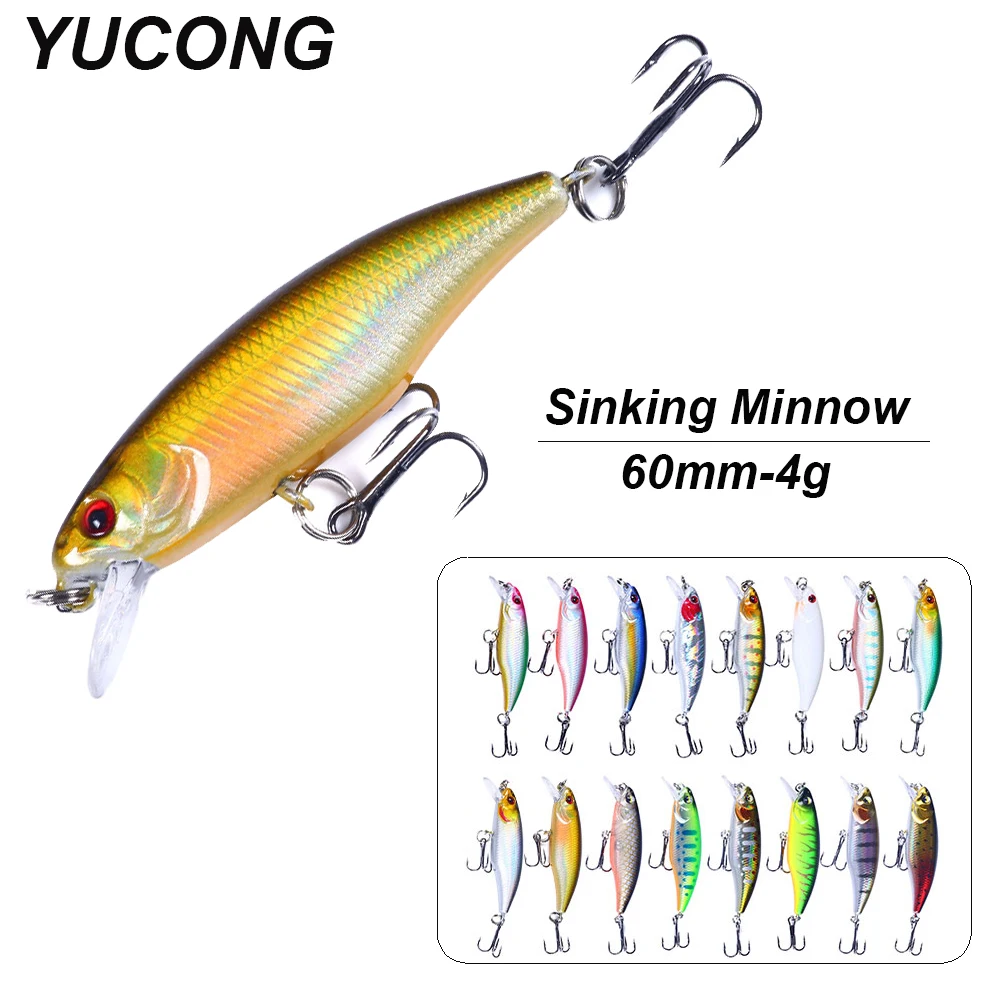 YUCONG 8/16PCS Mini Minnow Baits 6cm-4g Sinking Minno Wobblers Trolling Wobblers Noisy Fishing Lures Hard Swimbaits cebos pesca