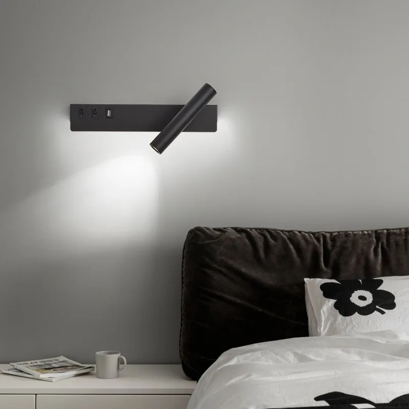 

USB Bedside Lamp Wall Lamp Bedroom Spotlight Creative Switch Reading Lamp Modern Hotel Living Room TV Wall Sconces Ambient Light