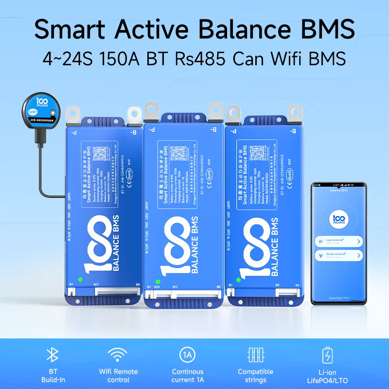 

DALY 100BALANCE 40-150A 4S-24S active balance bms built In BT smart 4s-8s 8-17s jk 8-24S 100A 40A 60A 80A 48V LCD Li-ion lifepo4