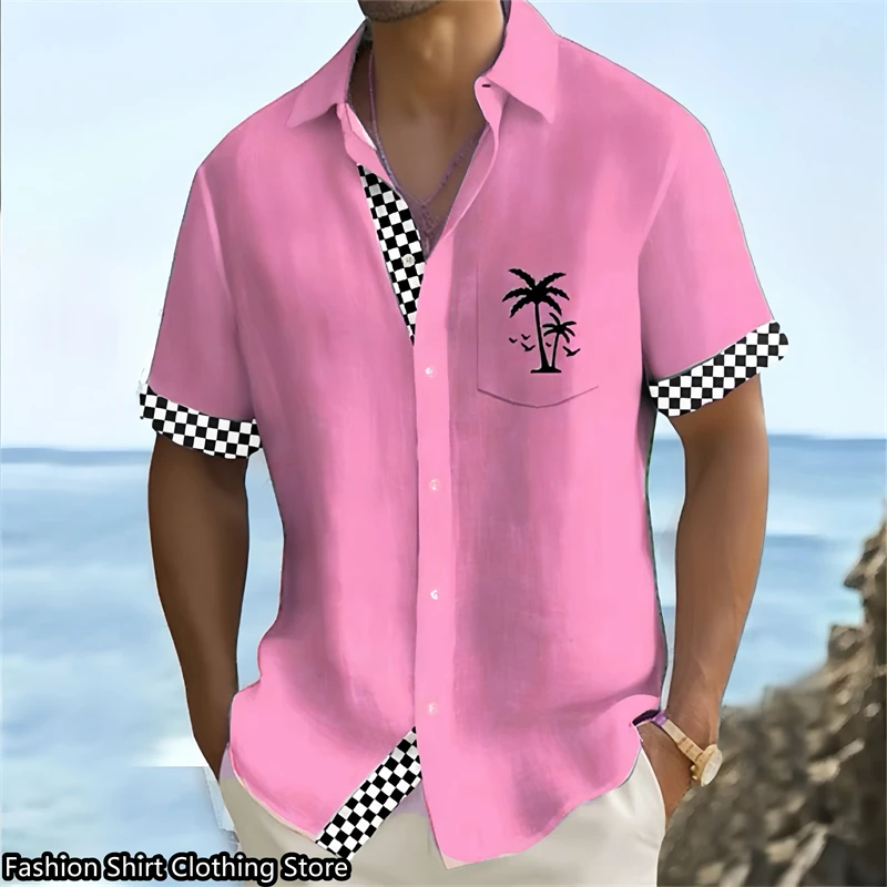 Camisa hawaiana de manga corta para hombre, camisa con solapa de moda, hebilla de departamento, estilo holgado simple europeo de gran tamaño 6xl