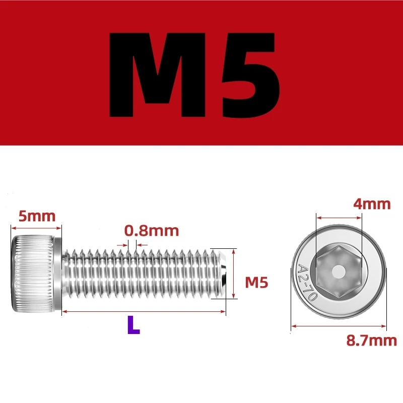 M3 M4 M5 304 A2 Stainless Steel DIN912 Hexagon Hex Socket Cap Allen Head Bolt Screw 8 10 12 16 20 22 25 30 mm