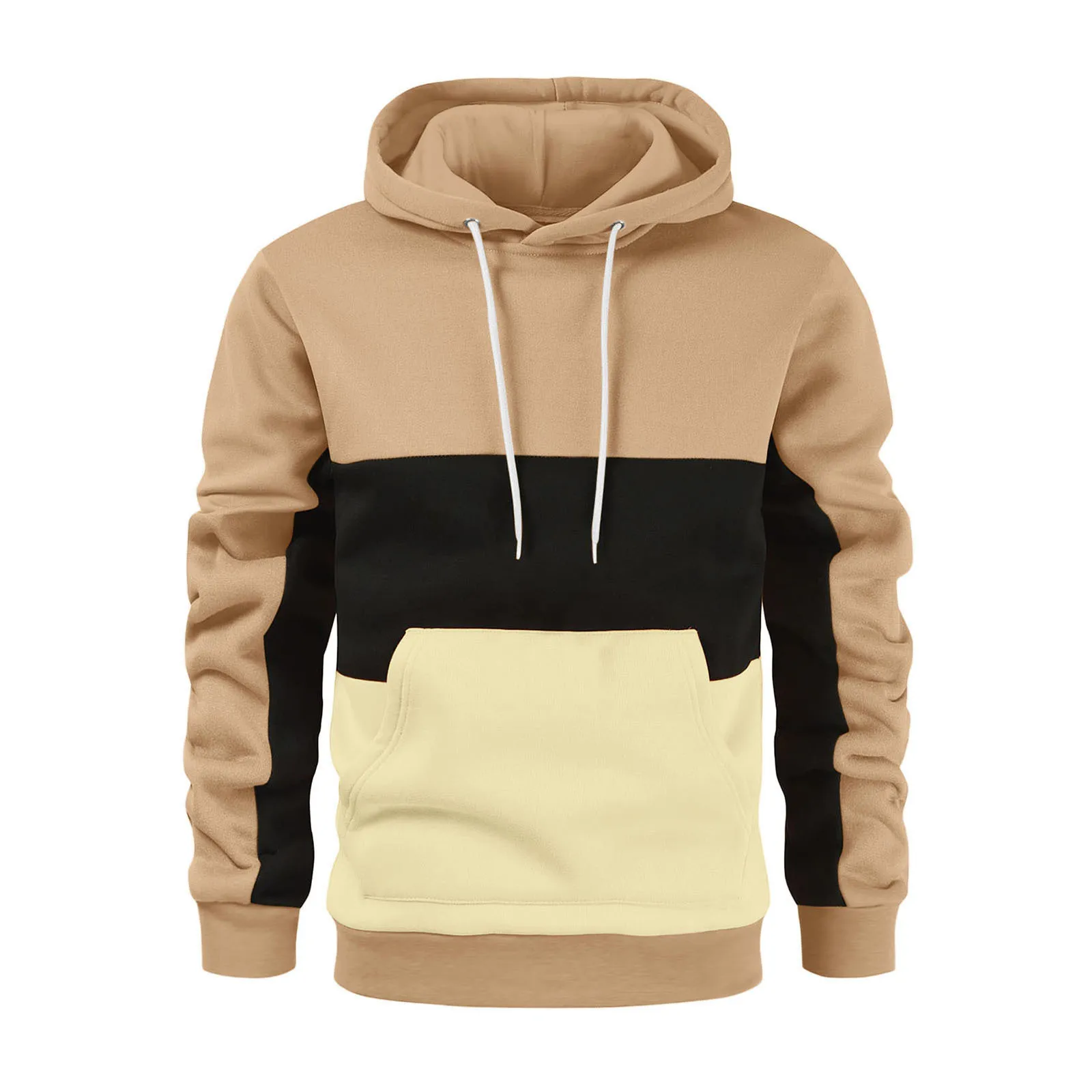 2024 Autumn/Winter Men\'s Fashion Casual Color blocked Hoodie with Velvet Warm Breathable Coat Outdoor Street Sports Running Wear