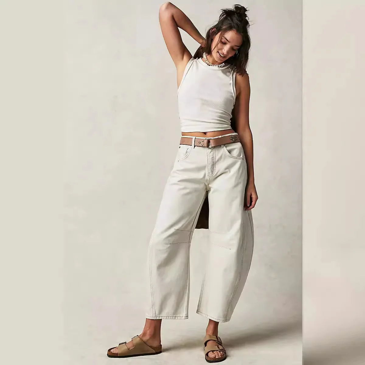 Fashionable Loose Wide Leg Jeans Women's Casual mid Waist Washed Denim Long Trousers Cross-Border Style Neutral Wind