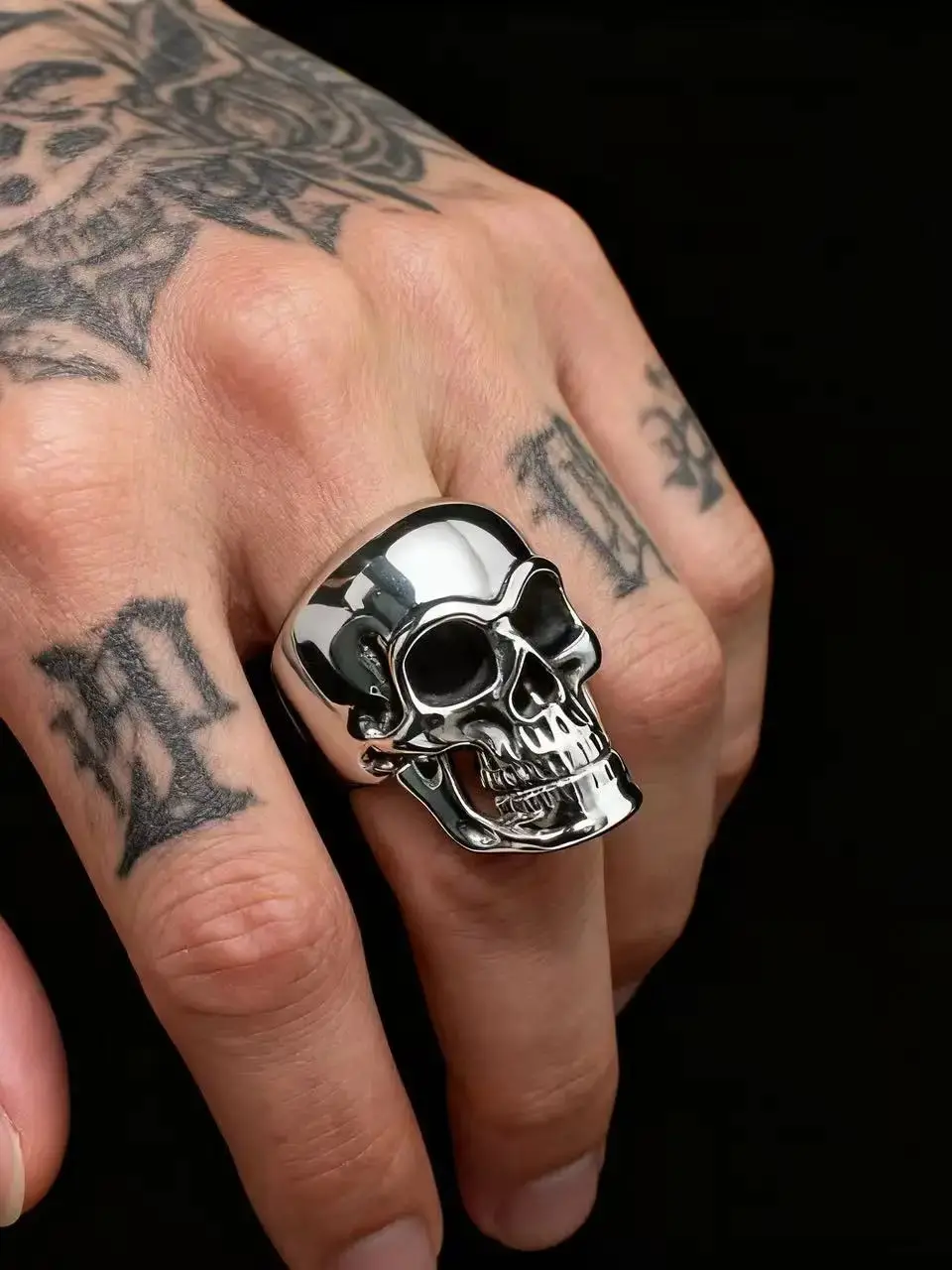 HNSP – bague tête de mort en acier inoxydable 316L pour hommes, bijoux pour doigts, accessoires Punk Goth, grande taille 8-14