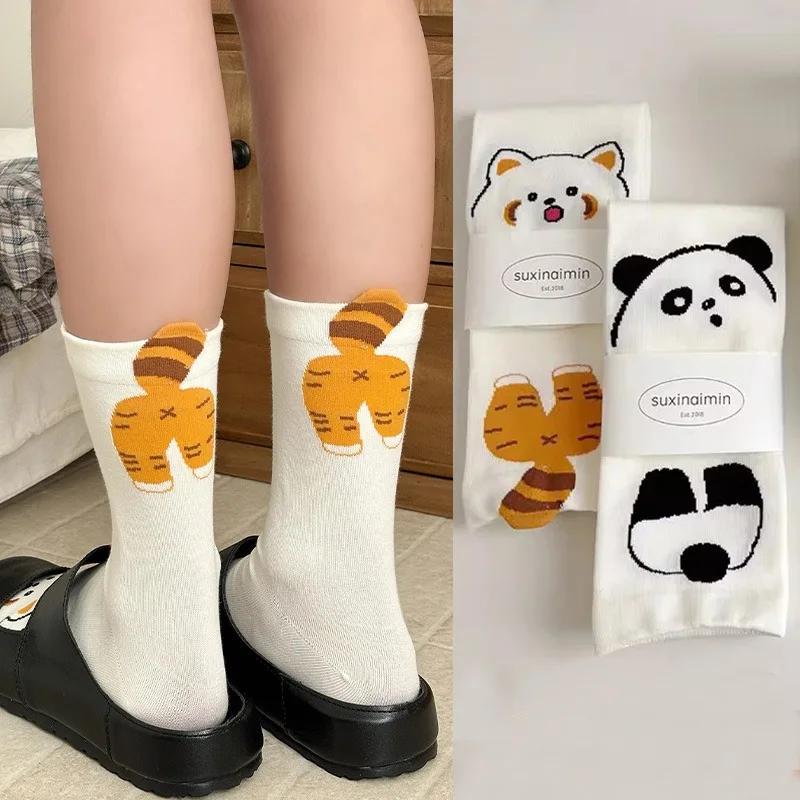 2026 جديد الكورية الكرتون جوارب بصور حيوانات جوارب قطنية Kawaii الأوسط جوارب أنبوبية الباندا الراكون الطباعة المنزل الطابق جورب زوجين الهدايا