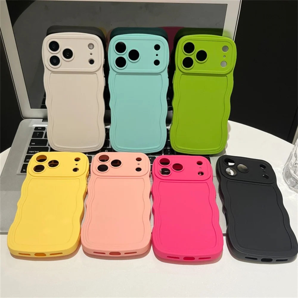 Flüssige Silikon-Wellen-Handyhülle für iPhone 17 Air 16E 16 15 14 Plus 13 12 11 Pro Max Vollobjektivschutz Soft Cover