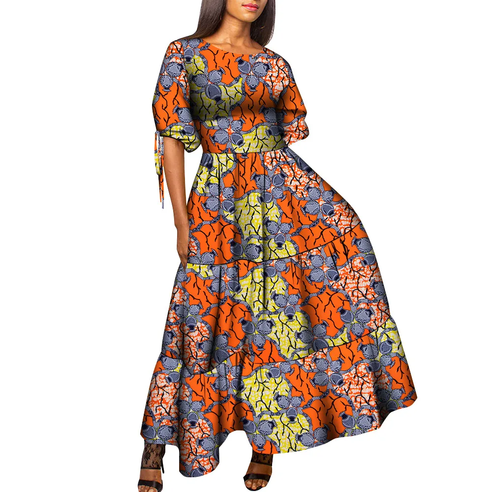 

African Dresses for Women Print Wax O-Neck High Waist Long Maxi Dress for Party Women African Clothing Plus Size WY9302